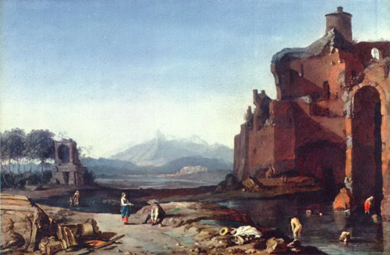 Paesaggio con la cattedrale in rovina